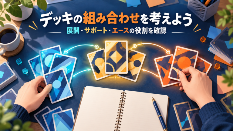 展開・サポート・エースの役割を抽象的なカードとノートで整理するオリジナルイメージ